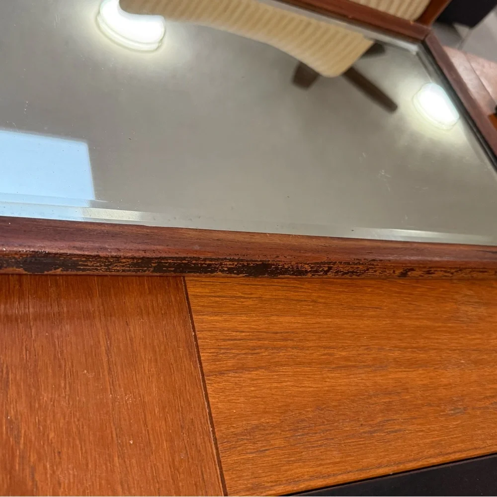Antique Wood Framed Beveled Mirror 13.5” x 21.5”